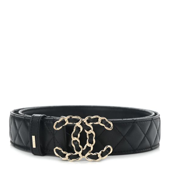 Calfskin Quilted CC Chain Belt 90 36 Black | FASHIONPHILE (US)