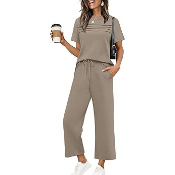 WIHOLL Two Piece Sets for Women Summer Spring Travel Vacation Outfits Short Sleeve Lounge Sets Si... | Amazon (US)