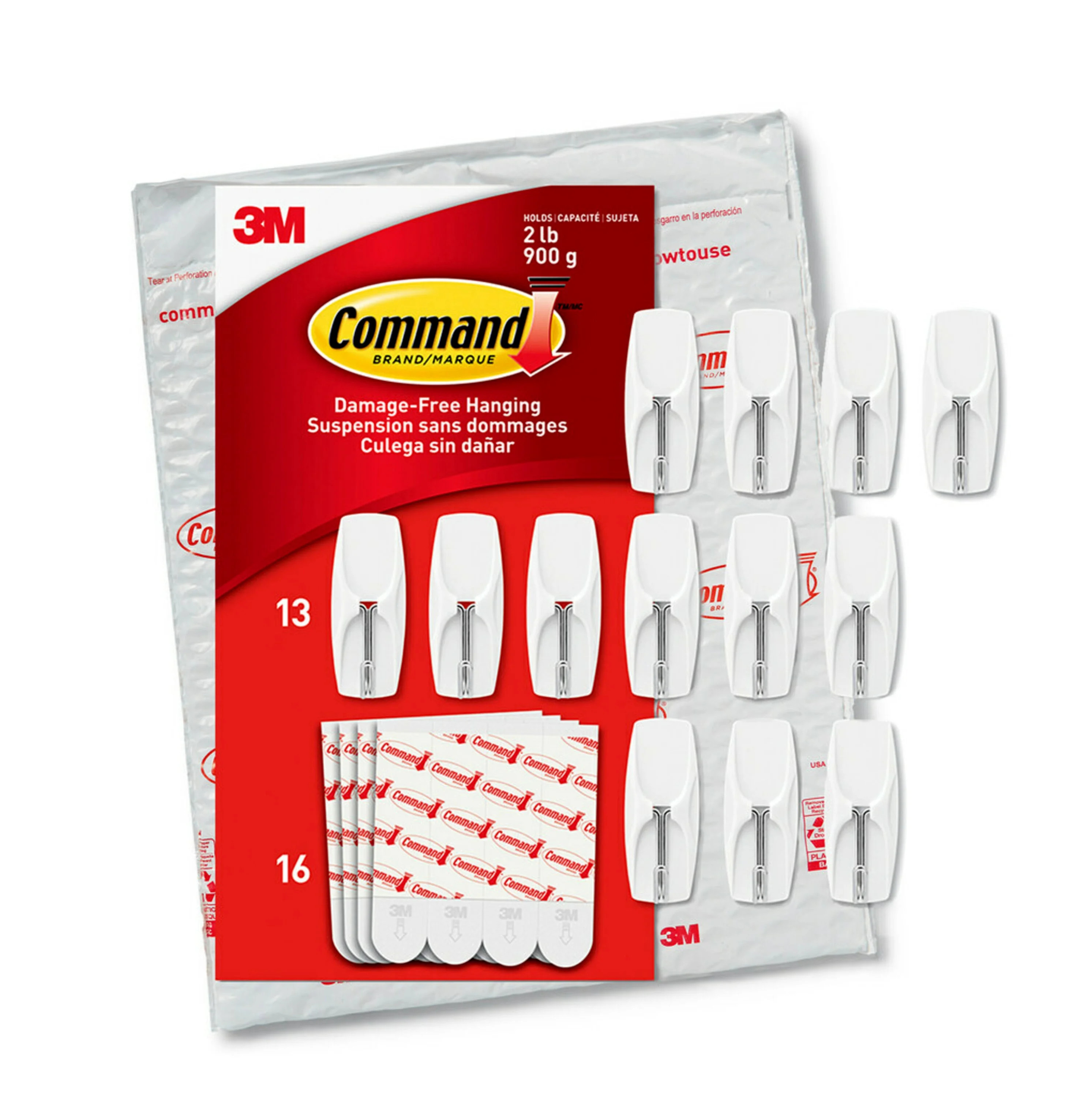 Command Medium, 13 White Wire Hooks, 16 Strips Per Pack - Walmart.com | Walmart (US)
