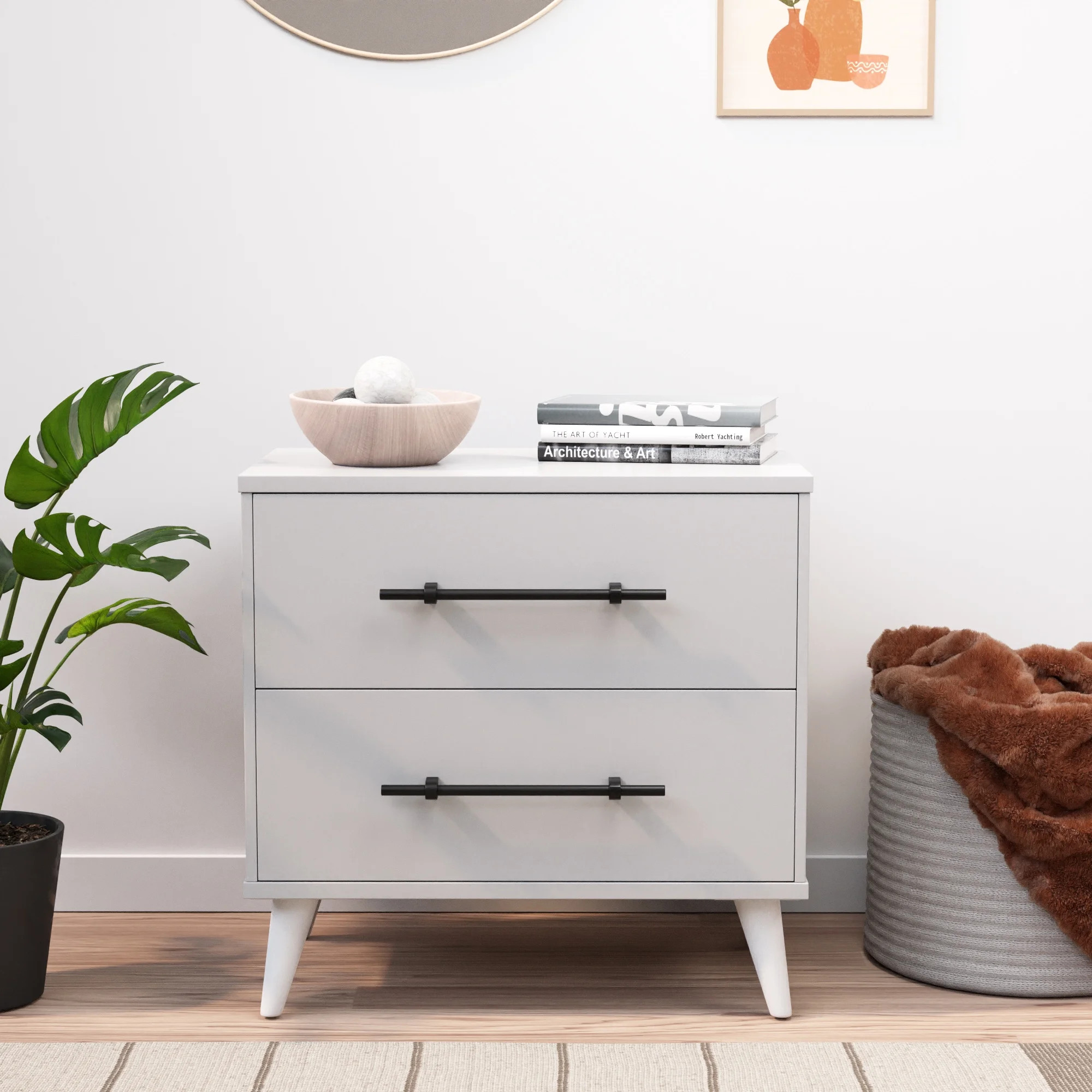 Rest Haven Mid-Century Modern 2 Drawer Nightstand, White | Walmart (US)