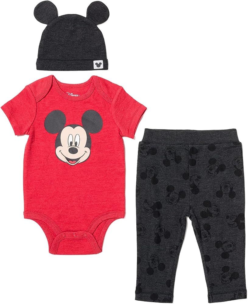 Disney Mickey Mouse Minnie Mouse Lion King Winnie the Pooh Baby Bodysuit Pants and Hat 3 Piece Ou... | Amazon (US)