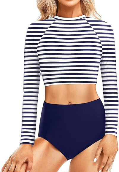 Pinup Fashion Long Sleeve Rash Guard - 2 Piece Swimsuit Bathing Suits with Bottom Swim Top UV UPF... | Amazon (US)