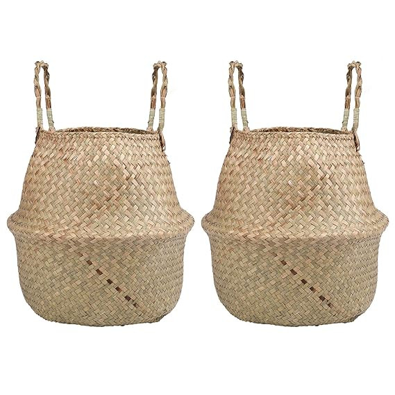 Yesland 2 Pack Woven Seagrass Plant Basket with Handles, Ideal for Storage Plant Pot Basket, Laun... | Amazon (US)