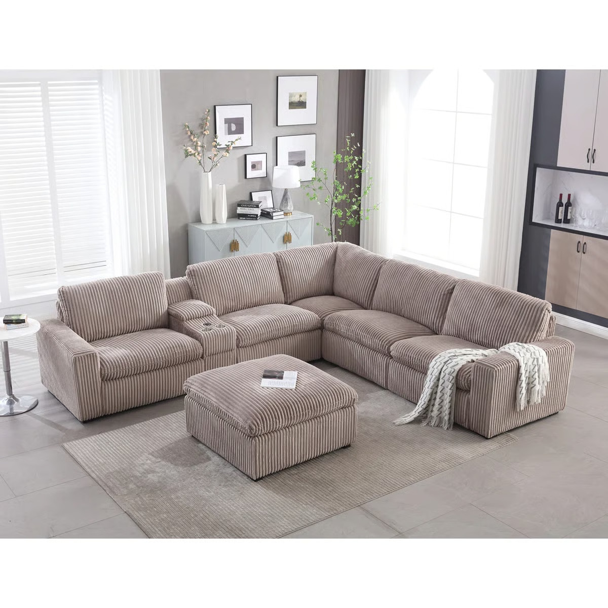 Annistyn 7 Piece 131.9'' L-Shaped Corduroy Power Reclining Sectional With Wireless Charging Stora... | Wayfair North America