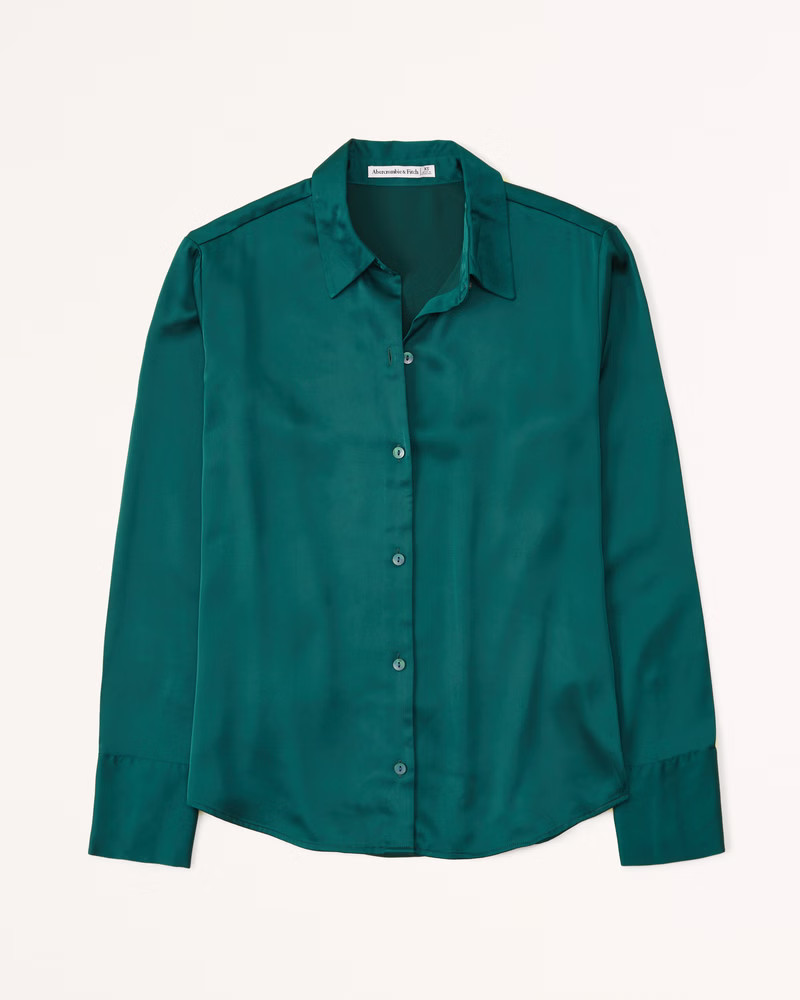 Long-Sleeve Satin Button-Up Shirt | Abercrombie & Fitch (US)