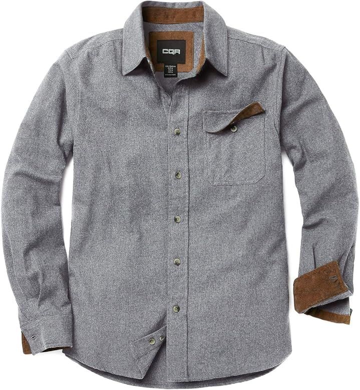 CQR Men's All Cotton Flannel Shirt, Long Sleeve Casual Button Up Plaid Shirt, Brushed Soft Outdoor S | Amazon (US)