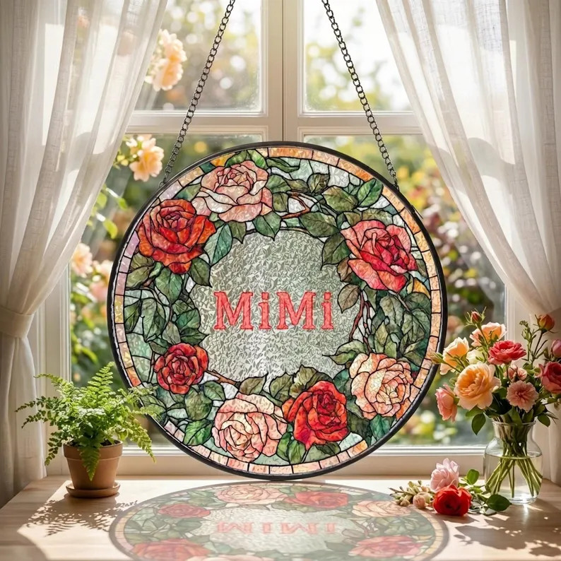 Personalized Mimi Stained Glass Suncatcher, Floral Window Hanging Decor, Custom Mothers Day Gift,... | Etsy (US)