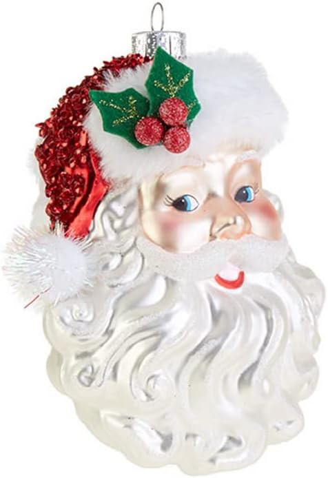 Santa Claus Face Glass Christmas Tree Ornament, 5 Inch | Amazon (US)