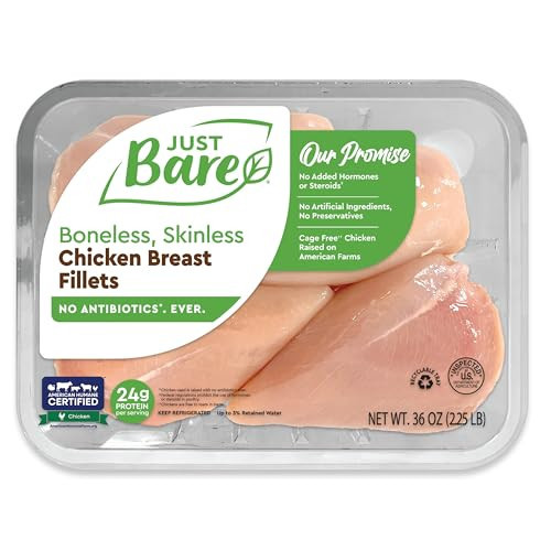 Just Bare® Natural Fresh Chicken Breast Fillets | Family Pack | No Antibiotics Ever | Boneless | Skinless | 2.25 LB | Amazon (US)