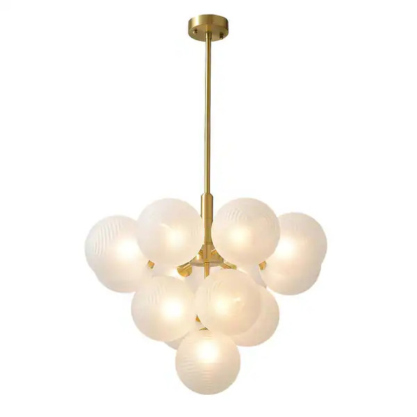 Modern Mid-century Brass Frosted Ribbed Glass Glass Bubble Chandelier - 13 Lights | Bed Bath & Beyond
