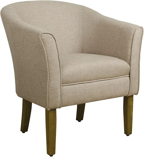 HomePop Barrel Shaped Accent Chair, Cream and Brown | Amazon (US)