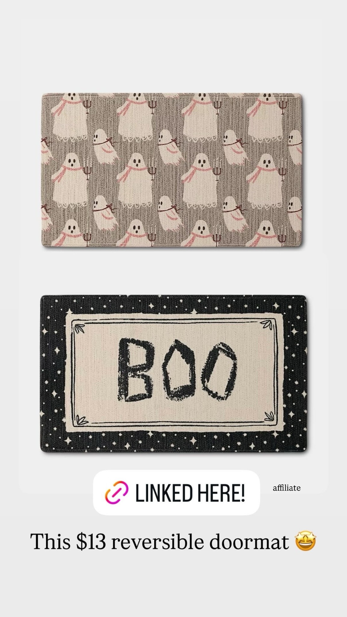 CUTE $13 reversible doormat! #halloween #halloweendecor #halloweenonabudget

#LTKmomlife #LTKSeasonal #LTKHome