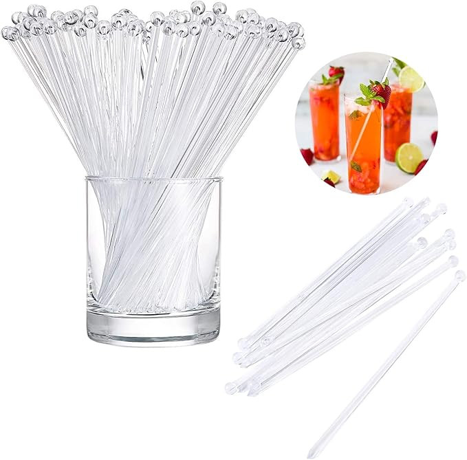 Round Top Swizzle Sticks Stirrer Disposible Plastic Crystal Swizzle Sticks Clear 100 Pieces | Amazon (US)