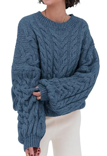 PRETTYGARDEN Womens Sweaters Fall 2025 Cable Knit Long Sleeve Crewneck Oversized Sweater Chunky P... | Amazon (US)