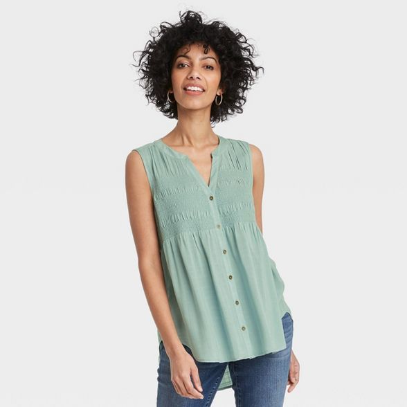 Women's Sleeveless Smocked Button-Front Top - Knox Rose™ | Target