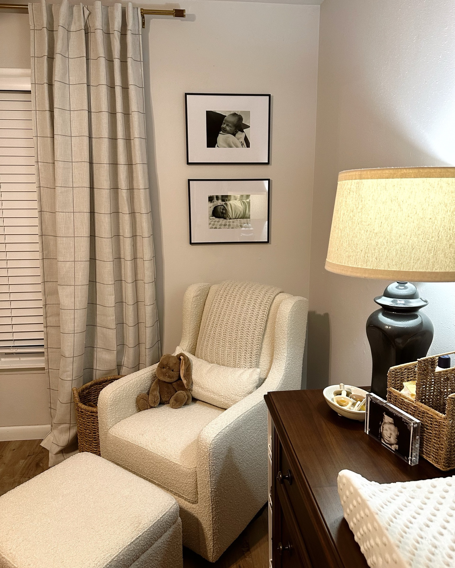 Boy nursery, neutral nursery, neutral nursery, nursery chair, nursery organization, plaid curtains, frames

#LTKHome #LTKBaby