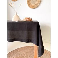Black Linen Tablecloth With Hemstitch, Bohemian Table Cover, Rectangular, Square, Custom in Various Sizes | Etsy (US)