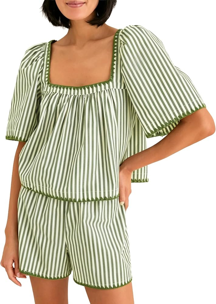 Womens 2 Piece Shorts Sets Striped Summer Matching Outfit | Amazon (US)