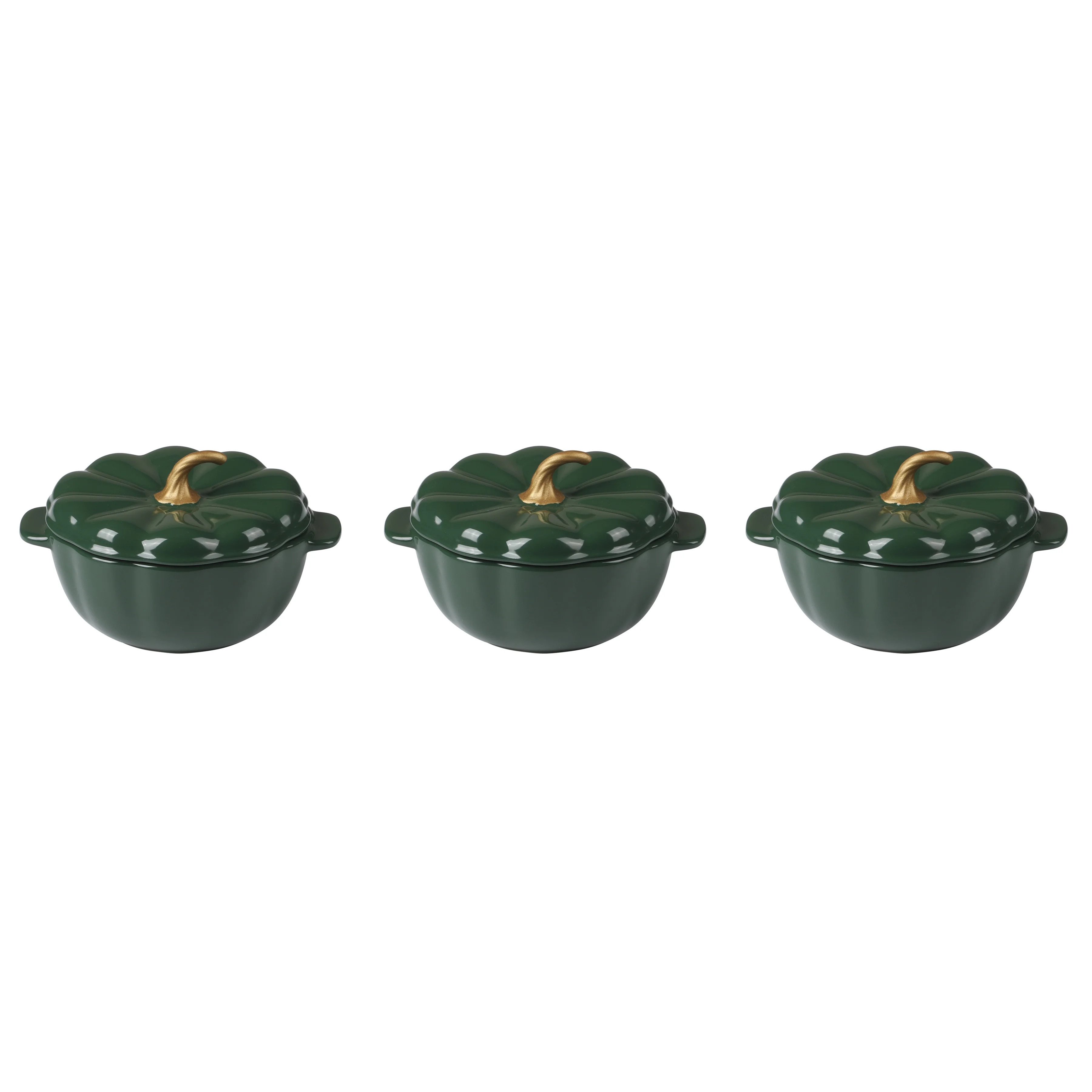 The Pioneer Woman Stoneware Pumpkin Cocottes with Lids, Green, Set of 3 | Walmart (US)