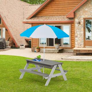 Wooden Kids Picnic Table with Umbrella for Outdoor Backyard Patio Play | The Home Depot