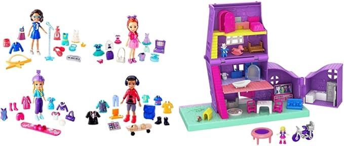 Polly Pocket Squad Style Super Pack & Pollyville Pocket House with 4 Stories, 5 Rooms, 4 Hidden R... | Amazon (US)