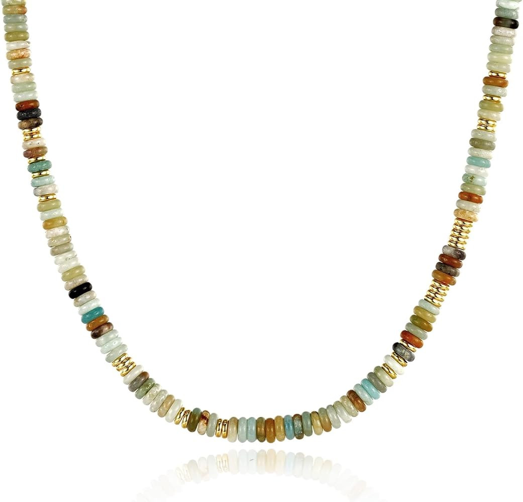 KissYan Boho Beaded Choker Necklace for Women, Gemstone Choker Natural Stone Freshwater Pearl Sur... | Amazon (US)