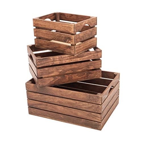 Rustic Wood Crates for vintage decorative display, Nesting Crate set for storage and farmhouse style decor, wooden boxes made from 100% Wood (Dark Brown, Nested Set of 3) | Amazon (US)