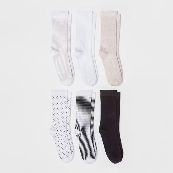 Women's Multipattern 6pk Crew Socks - A New Day™ White 4-10 | Target