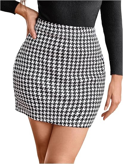 Floerns Women's Plaid High Waist Bodycon Split Mini Skirt | Amazon (US)