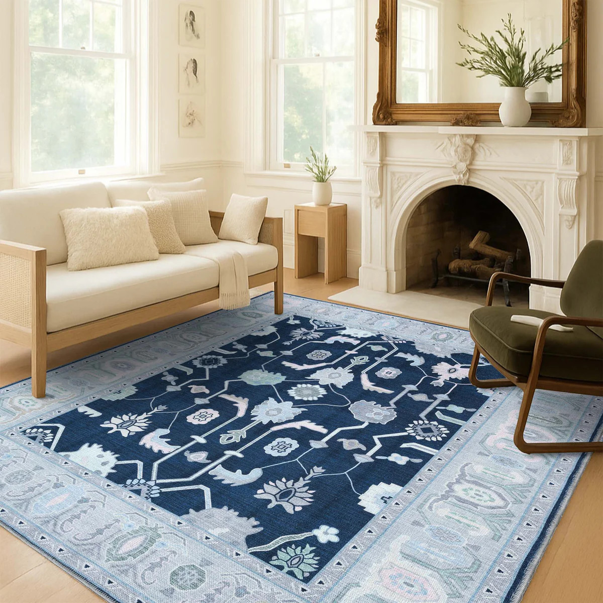 Nurul Navy Blue Modern Oushak Rug | Fame Rugs