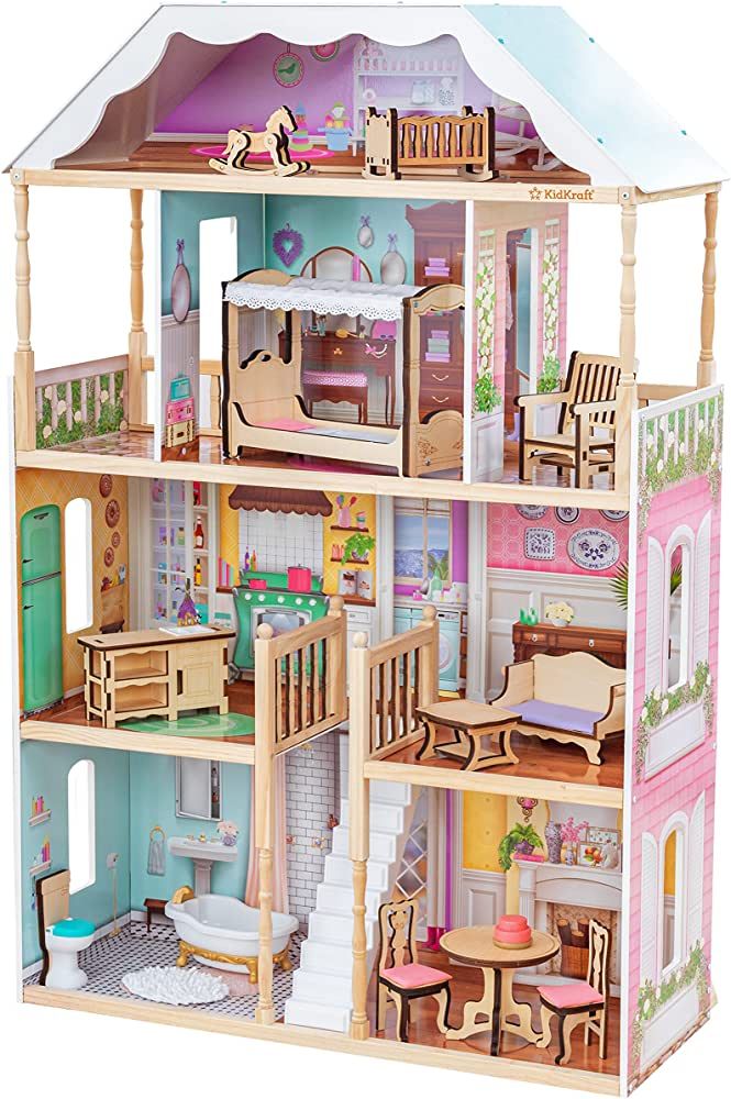 KidKraft Charlotte Classic Wooden Dollhouse with EZ Kraft Assembly™, 14-Piece Accessory Set, fo... | Amazon (US)