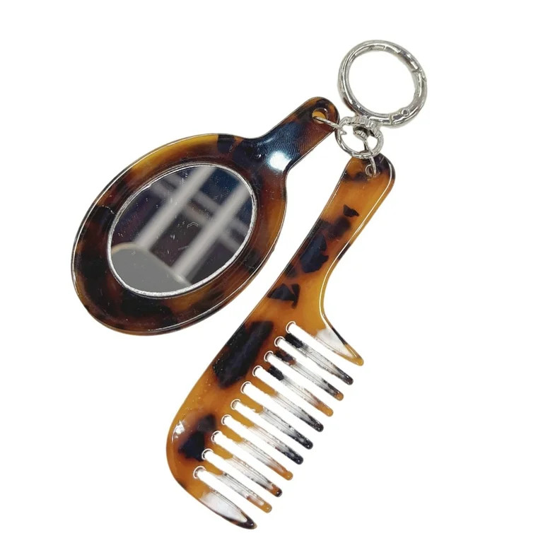 Leopard Print Acetate Comb Keychain with Makeup Mirror Stylish Keyring Accessory | Walmart (US)
