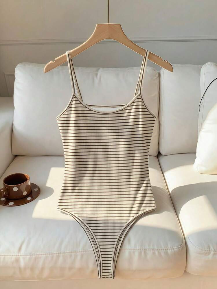 Comfortcana Women's Sexy Striped Open Back Camisole Bodysuit For Summer | SHEIN