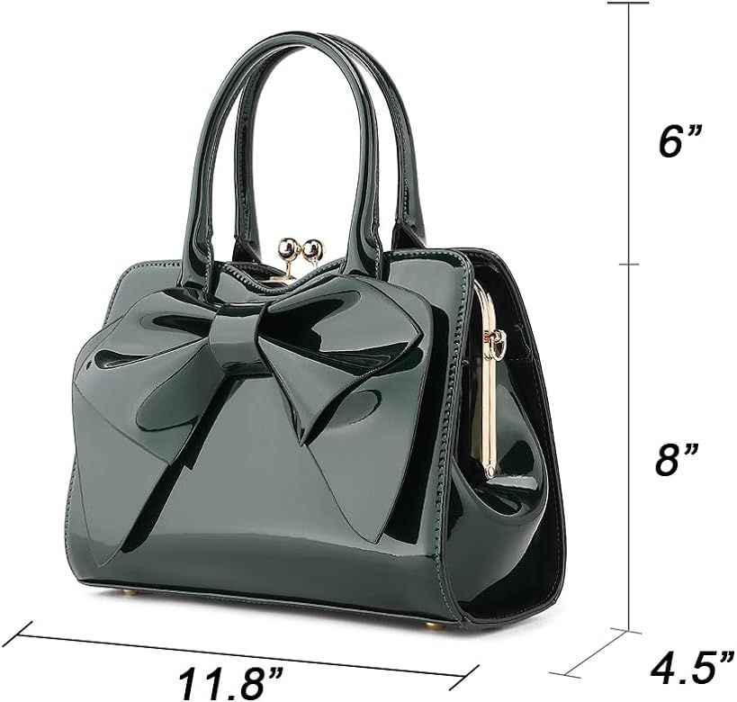 Style Strategy purses patent leather Satchel handbags for women kiss lock bow tie Shoulder bags cros | Amazon (US)