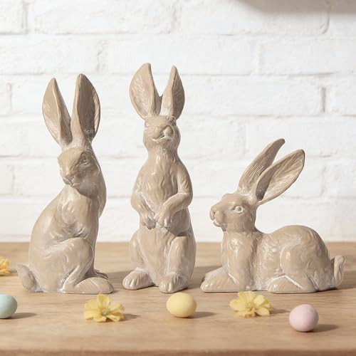 DN DECONATION Easter Decorations Bunny Figurines Set of 3 - Rabbit Statues Farmhouse Spring Home Decor, Light Brown Resin Easter Tabletop Rustic Decor for Shelf, Mantel, Coffee Table | Amazon (US)