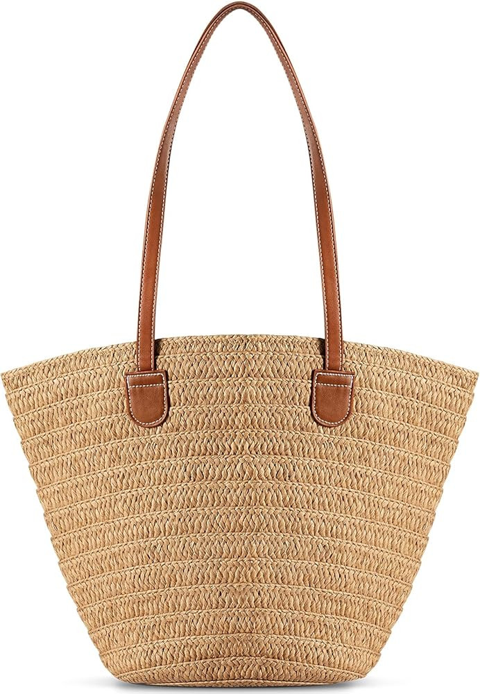 Straw Beach Bags for Women - Women Beach Handmade Woven Tote Bag, Summer Mesh Hollow Shoulder Bag... | Amazon (US)
