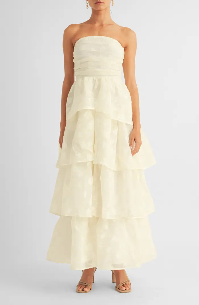 Milan Floral Jaquard Strapless Tiered Gown | Nordstrom