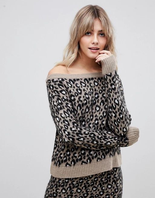 ASOS DESIGN two-piece off shoulder sweater in leopard | ASOS US