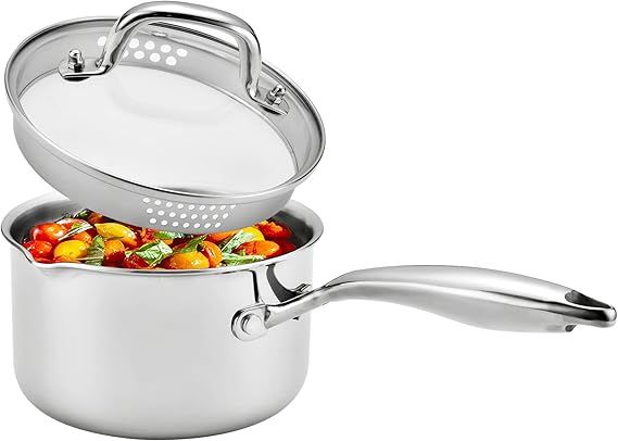 3.5 Quart Stainless Steel Saucepan with Strainer Lid, Sauce Pot Sauce Pan for Stove Top, Two Side... | Amazon (US)