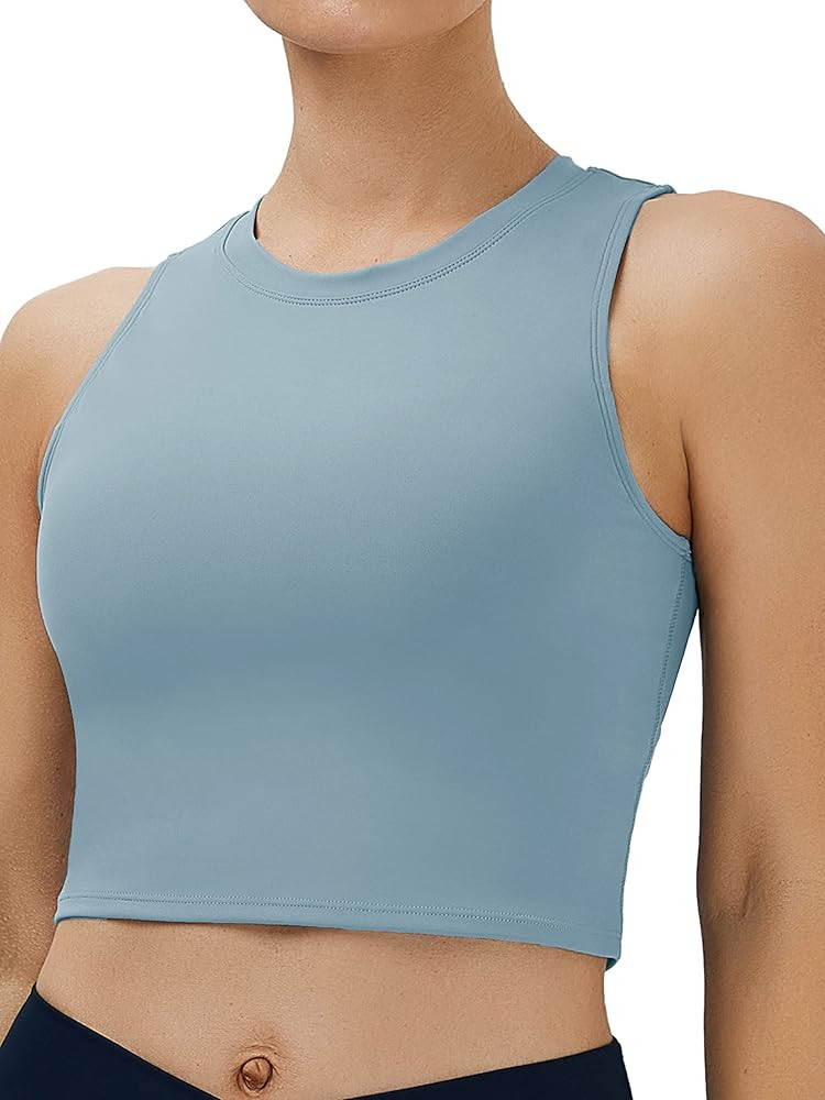 NEOSAN Womens Sport Bras High Neck Removable Padded Yoga Crop Tops Longline Workout Tank Tops | Amazon (US)