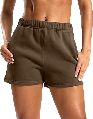 Soothfeel Women's Sweat Shorts with Pockets High Waisted Comfy Athletic Lounge Cotton Shorts for Women Casual Summer Brown, L | Amazon (US)