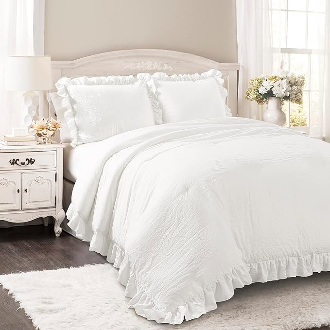 Lush Decor Reyna Ruffle Comforter Set - 3 Piece Cozy Ruffled Bedding Set - Timeless Elegance and ... | Amazon (US)