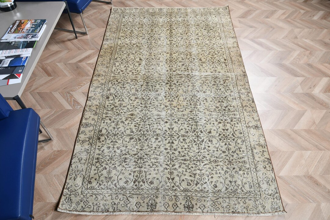 Vintage Turkish Rug, Antique Area Rug, Living Room Decor, 5x8 Ft Beige Oushak, Hand Knotted Desig... | Etsy (US)