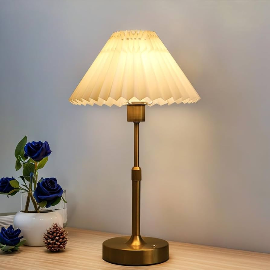 Cordless LED Table Lamp Fabric Shade Pleated Table Lamp, 5200mAh Rechargeable Table Lamp, Steples... | Amazon (US)