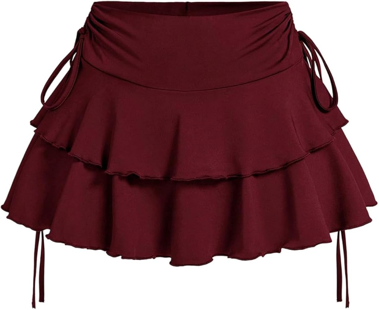 Verdusa Women's Y2k Ruffle Mini Skirt Bow Side Flowy A Line Cute Short Skirts Casual Skorts | Amazon (US)
