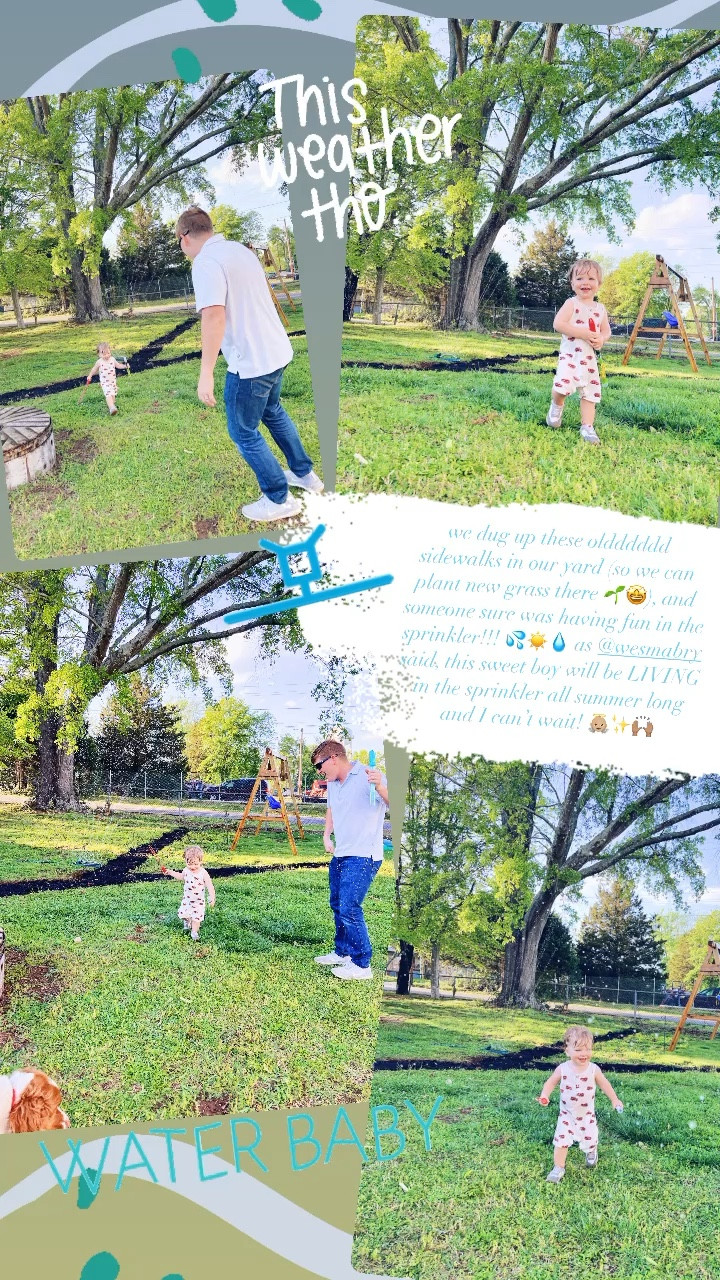 we dug up these oldddddd sidewalks in our yard (so we can plant new grass there 🌱🤩), and someone sure was having fun in the sprinkler!!! 💦☀️💧 as @wesmabry said, this sweet boy will be LIVING in the sprinkler all summer long and I can’t wait! 👼🏼✨🙌🏽 