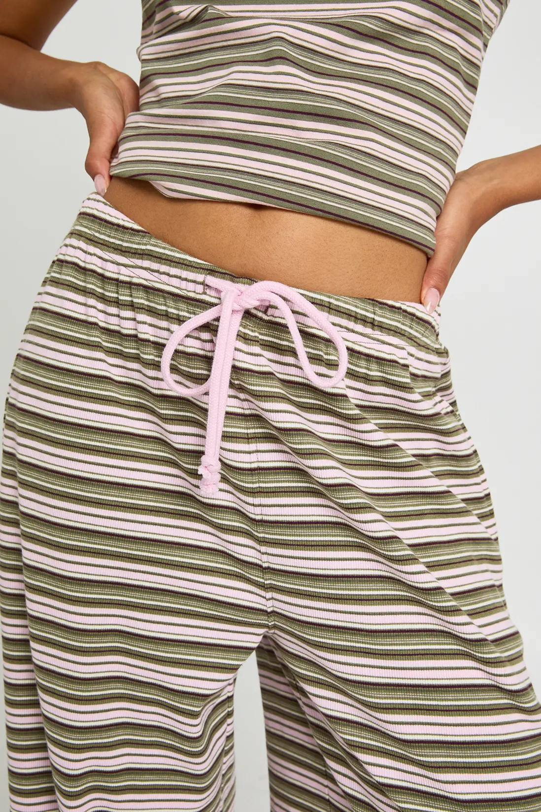 Green Stripe Rib Straight Leg Trouser | Boohoo | Boohoo.com (UK & IE)