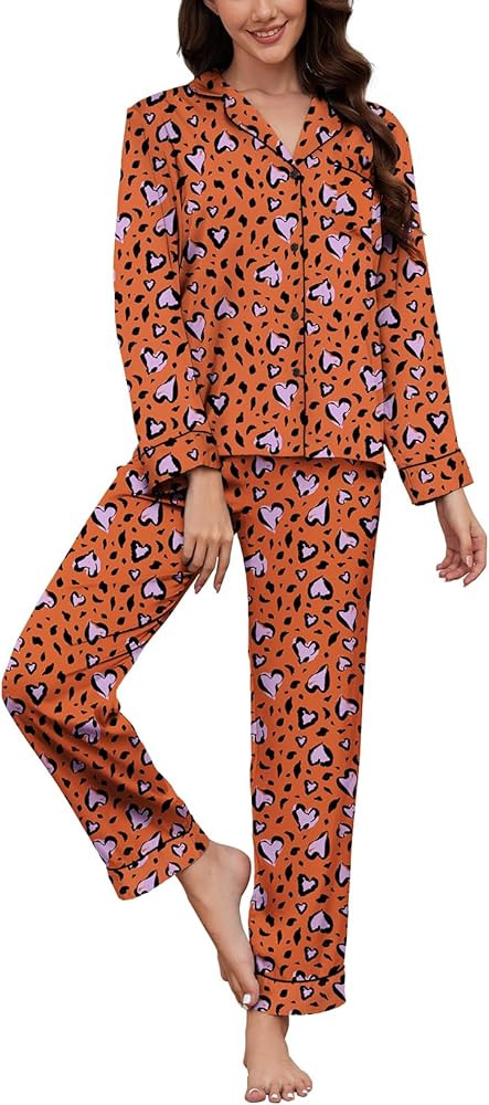 Women's Satin Pajama Set 2 Piece Silk Long Sleeve Button Down Sleepwear Soft Pjs Sets Loungewear | Amazon (US)