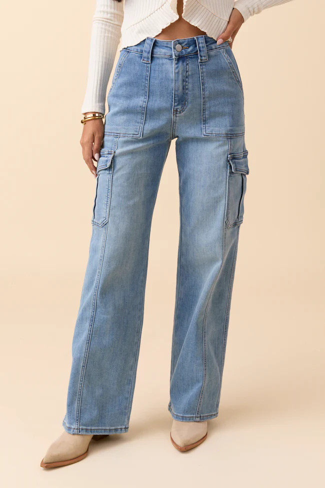 Annika Medium Wash Denim Utility Jeans SALE | Pink Lily