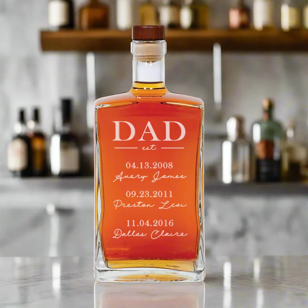 Dad Est Whiskey Decanter | Dad Kids Names Whiskey Decanter | Etched Whiskey Decanter for Dad | Pe... | Etsy (US)